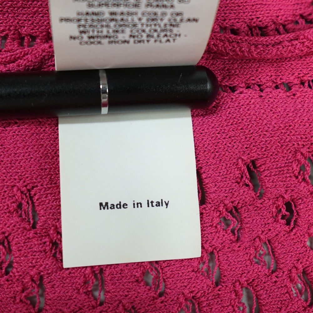 Moschino Cardigan Womens 4 Pink Cropped Fine‎ Knit Open Stitched Statement Italy - Picture 7 of 16